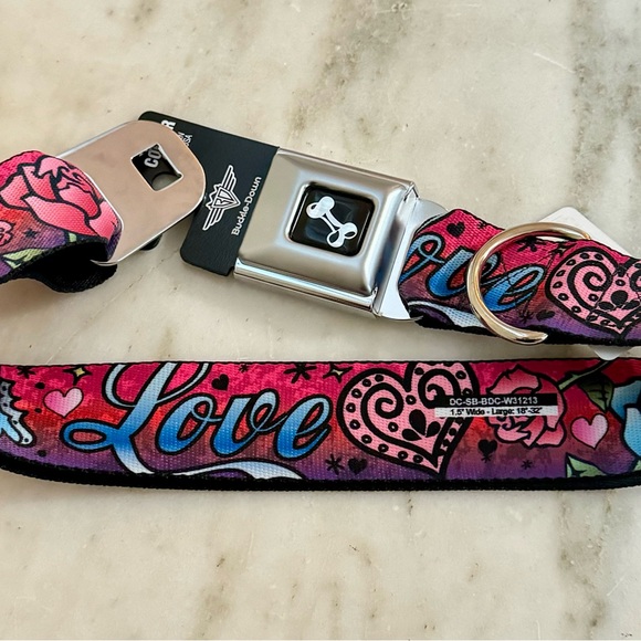 🐶🐶Multicolor TATTOO Print Seatbelt Buckle DOG COLLAR Size Large - Picture 4 of 6